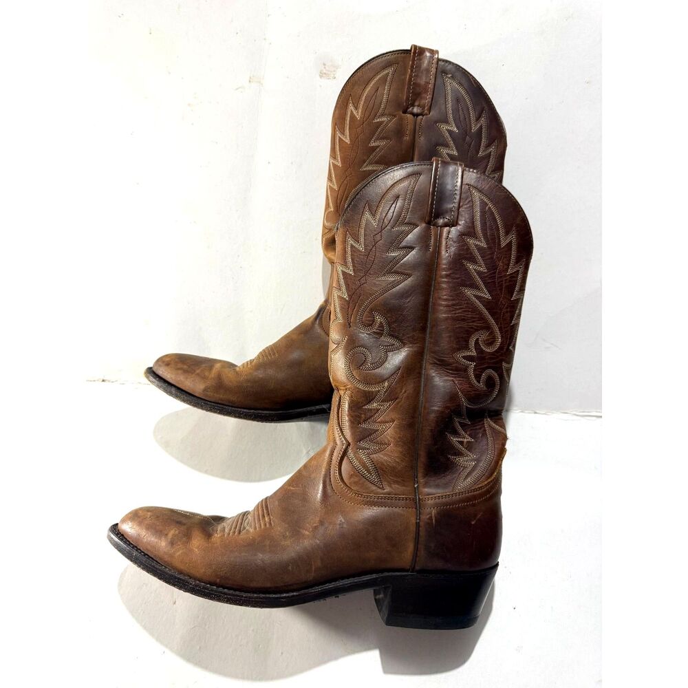 Dan post genuine leather western boots country brown rodeo cowboy men 11.5